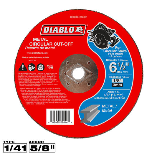Diablo 6-1/2 in. D X 5/8 in. X 1/8 in. thick Aluminum Oxide Metal Circular Cut-Off Disc 1 pk