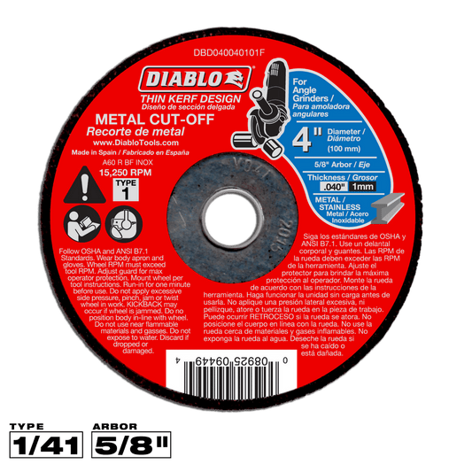 Diablo 4 in. D X 5/8 in. X 0.04 in. thick Aluminum Oxide Metal Cut-Off Disc 1 pk