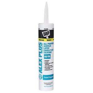 DAP Alex Plus Clear Acrylic Latex All Purpose Caulk 10.1 oz, Pack of 12