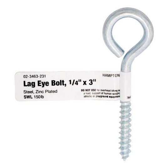 Hampton 1/4 in. X 3 in. L Zinc-Plated Steel Lag Thread Eyebolt