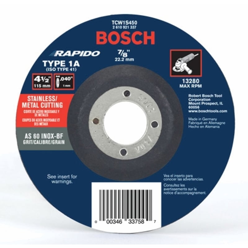 Bosch 4-1/2 in. D X 7/8 in. X 0.040 in. thick Aluminum Oxide Abrasive Cut-Off Wheel 1 pc