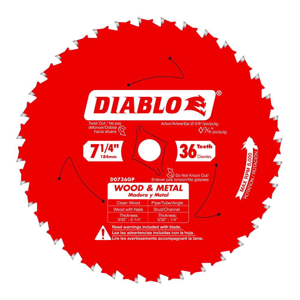 Diablo Wood & Metal 7-1/4 in. D X 5/8 in. TiCo Hi-Density Carbide Wood and Metal Saw Blade 36 teeth — 5-Pack