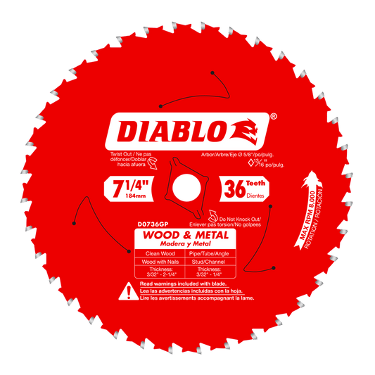 Diablo Wood & Metal 7-1/4 in. D X 5/8 in. TiCo Hi-Density Carbide Wood and Metal Saw Blade 36 teeth — 5-Pack