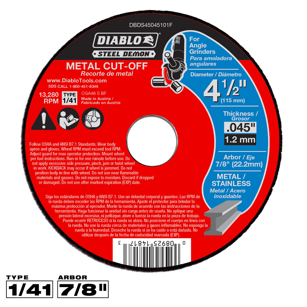 Diablo Steel Demon 4-1/2 in. D X 7/8 in. X 0.045 in. thick Steel Metal Cut-Off Disc 1 pc