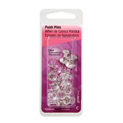 Hillman Anchor Wire Clear Push Pins 16 pc