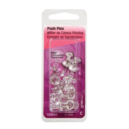 Hillman Anchor Wire Clear Push Pins 16 pc