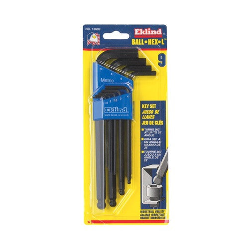Eklind Ball-Hex-L Metric Long Arm Ball End Hex L-Key Set 9 pc