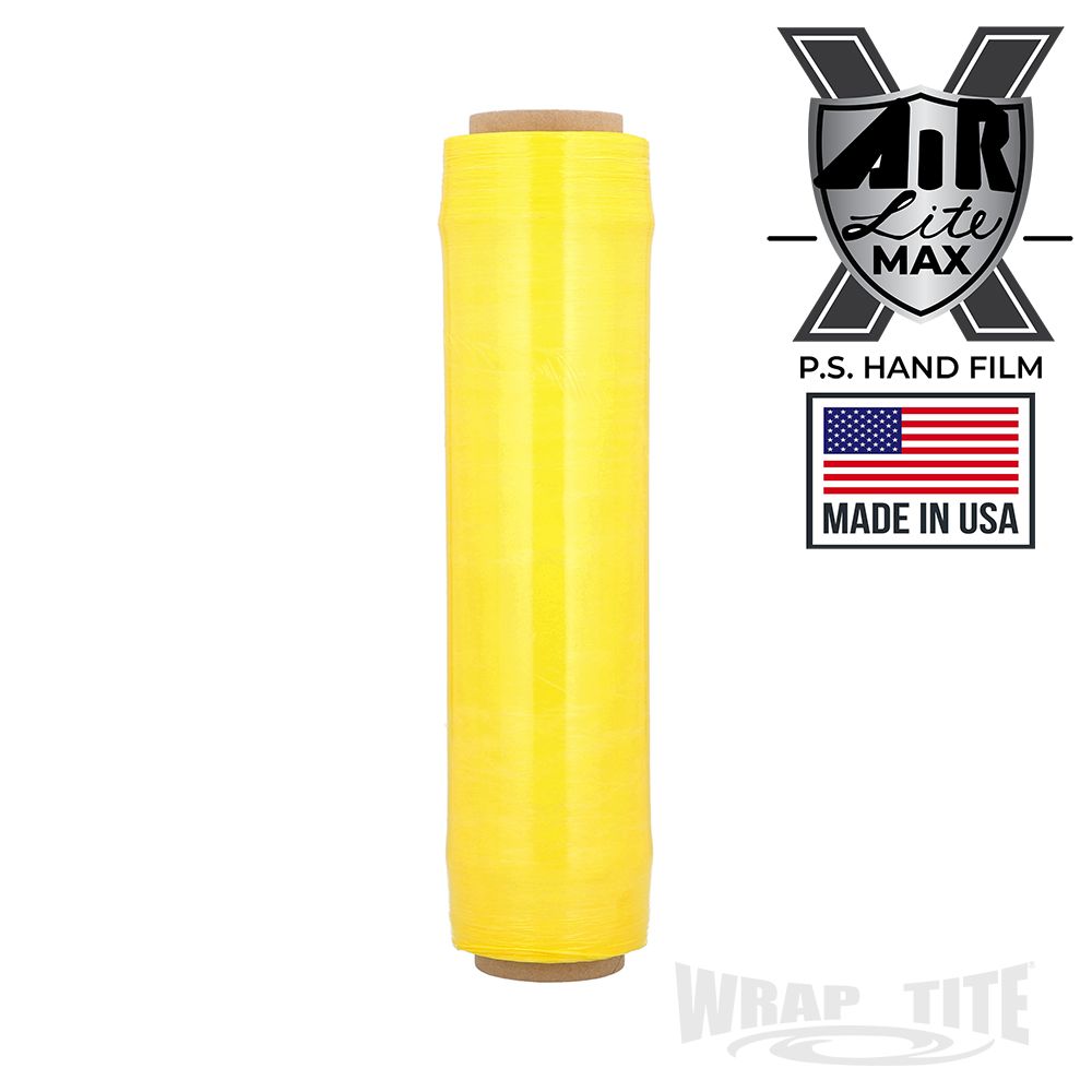 17" Oscillated x 1,476, Yellow Pre-Stretch, 4 rls/cs; 8.5 mic with folded edges