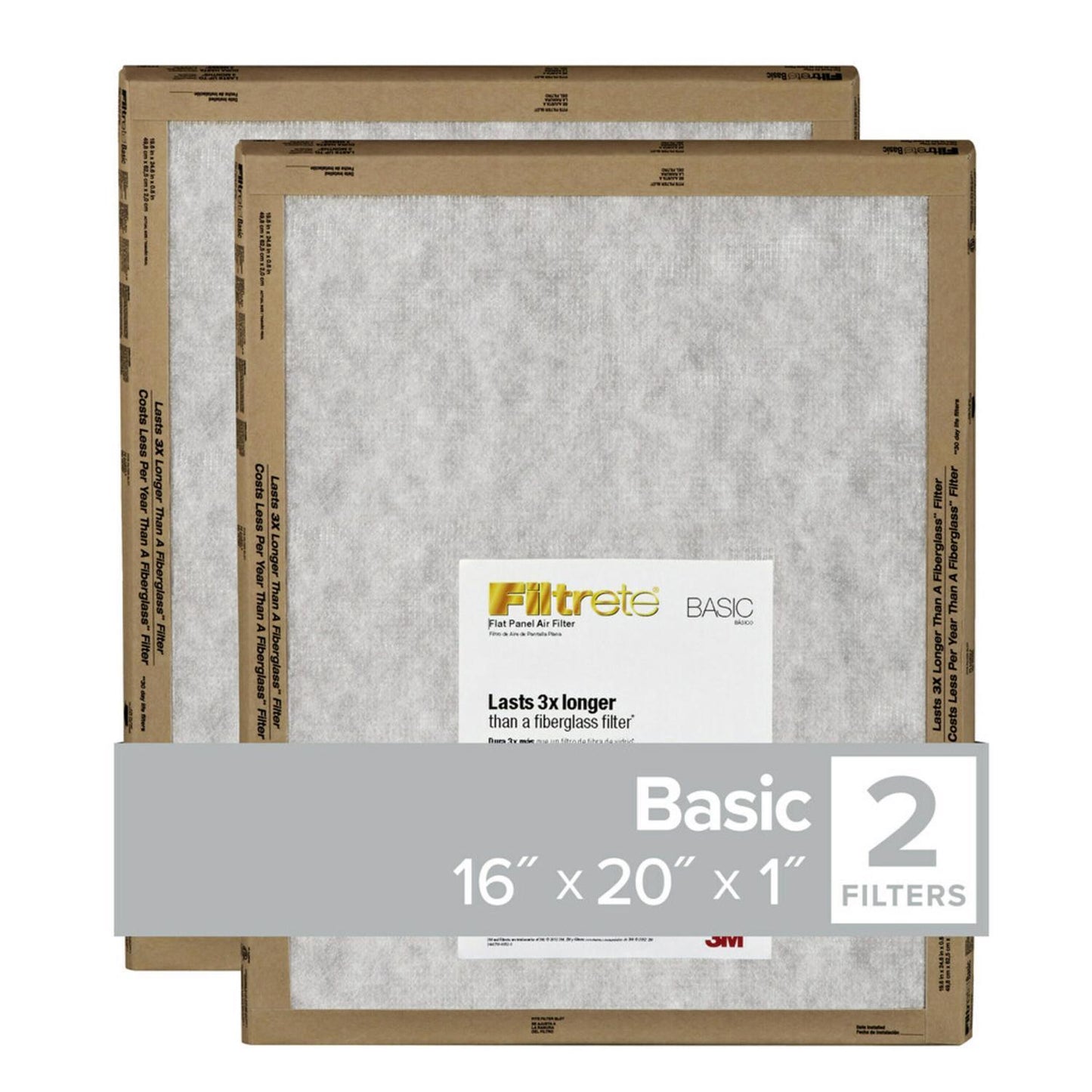 Filtrete 16 in. W X 20 in. H X 1 in. Synthetic 2 MERV Flat Panel Filter 2 pk