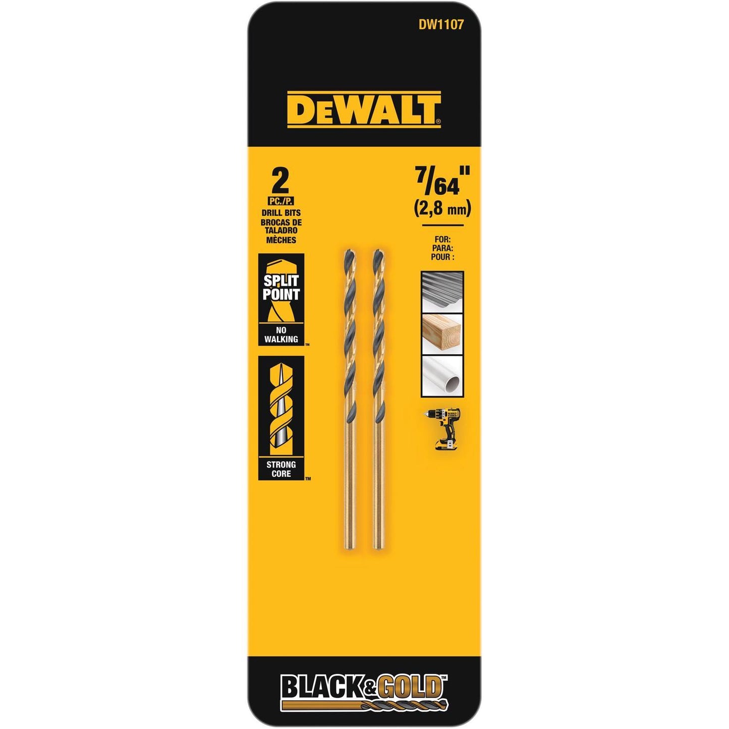 BLK&GLD DRL BT 7/64" 2PK