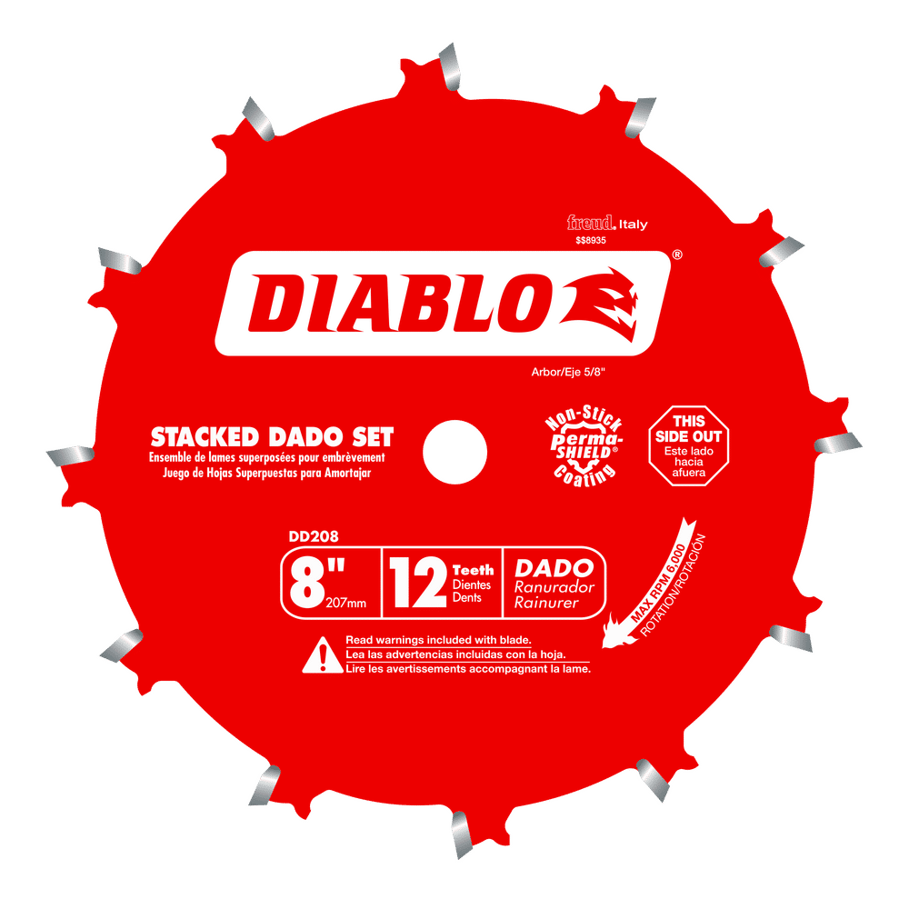Diablo 8 in. D X 5/8 in. TiCo Hi-Density Carbide Stacked Dado Saw Blade Set 12 teeth 1 pk
