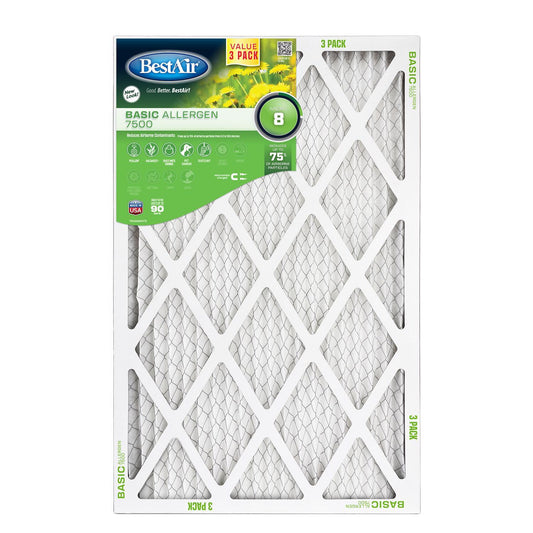 BestAir 20 in. W X 25 in. H X 1 in. 8 MERV Pleated Air Filter 3 pk