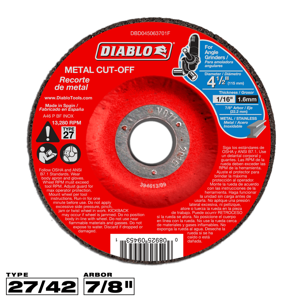 Diablo 4-1/2 in. D X 7/8 in. X 1/16 in. thick Aluminum Oxide Metal Cut-Off Disc 1 pk
