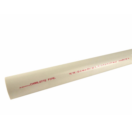Charlotte Pipe Schedule 40 PVC Dual Rated Pipe 4 in. D X 10 ft. L Plain End 220 psi