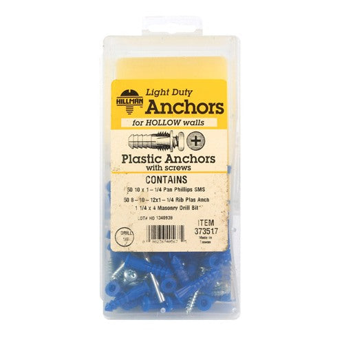 HILLMAN 0.164 in. D X 1-1/4 in. L Plastic Pan Head Ribbed Anchor Kit 101 pk