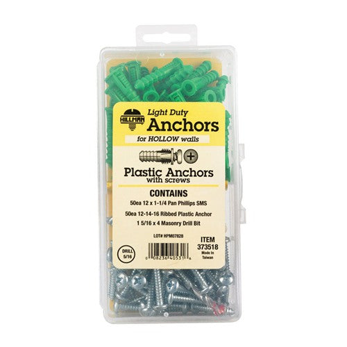 HILLMAN 1/4 in. D X 1-1/2 in. L Plastic Pan Head Ribbed Anchor Kit 101 pk