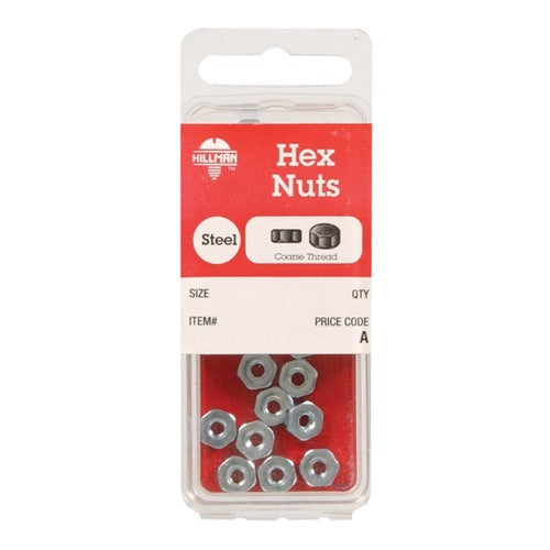 Hillman 1/4 in. Zinc-Plated Steel USS Hex Nut 12 pk