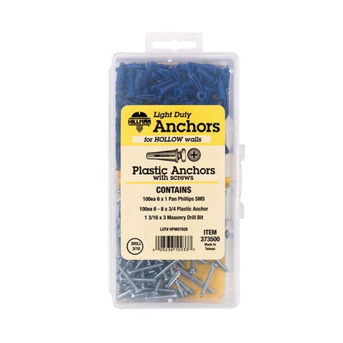 HILLMAN .138 in. D X 3/4 in. L Plastic Pan Head Conical Anchor Kit 201 pk