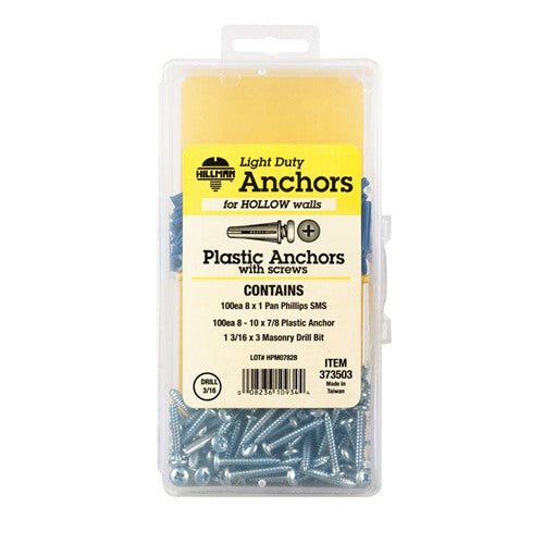 HILLMAN .164 in. D X 7/8 in. L Plastic Pan Head Conical Anchor Kit 201 pk