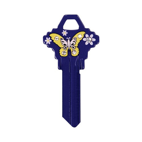 HILLMAN DIVA Butterfly & Flowers House/Office Universal Key Blank Single Purple