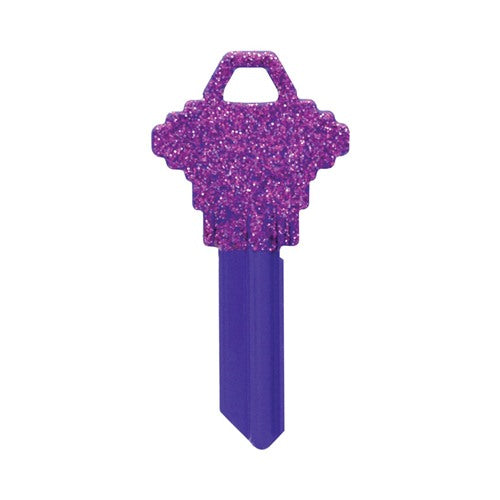 HILLMAN DIVA Purple Glitter House/Office Universal Key Blank Single Purple