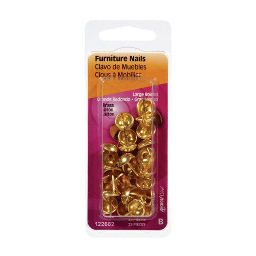 HILLMAN Large Size Brass-Plated Brass Furniture Nails 25 pk