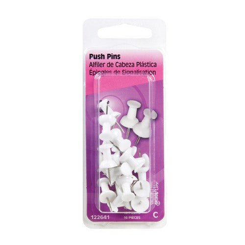 HILLMAN White Push Pins 16 pc