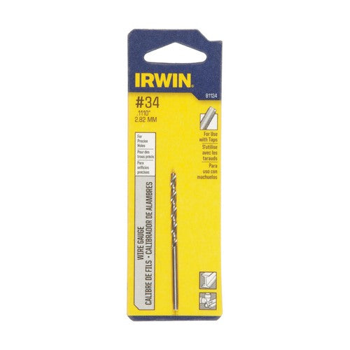 IRWIN #34 X 2-5/8 in. L High Speed Steel Jobber Length Wire Gauge Bit Straight Shank 1 pk