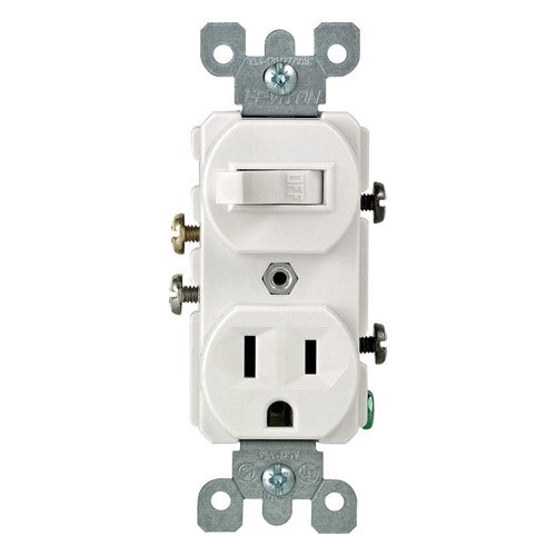 Leviton 15 amps Single Pole Combination Switch & Receptacle White 1 pk
