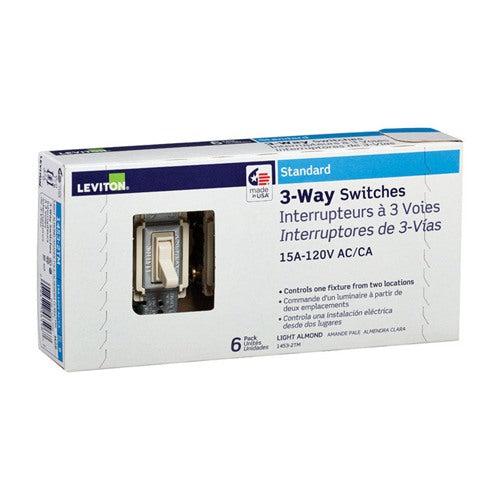 Leviton 15 amps Three Pole Toggle AC Quiet Switch Light Almond 6 pk