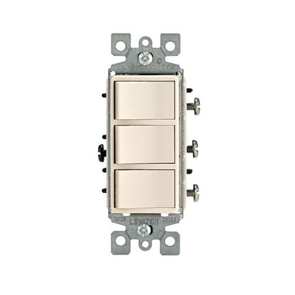 Leviton Decora 15 amps Single Pole Rocker Triple Combination Switch Light Almond 1 pk