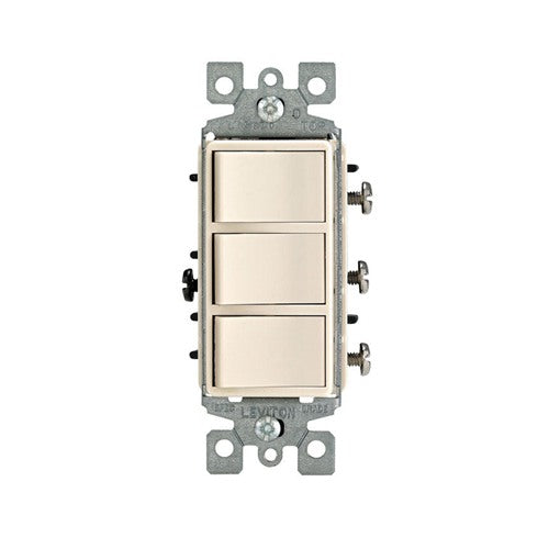 Leviton Decora 15 amps Single Pole Rocker Triple Combination Switch Light Almond 1 pk