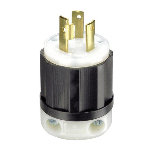 Leviton Industrial Thermoplastic Curved Blade/Ground Locking Plug L6-30P 16-8 AWG 2 Pole 3 Wire