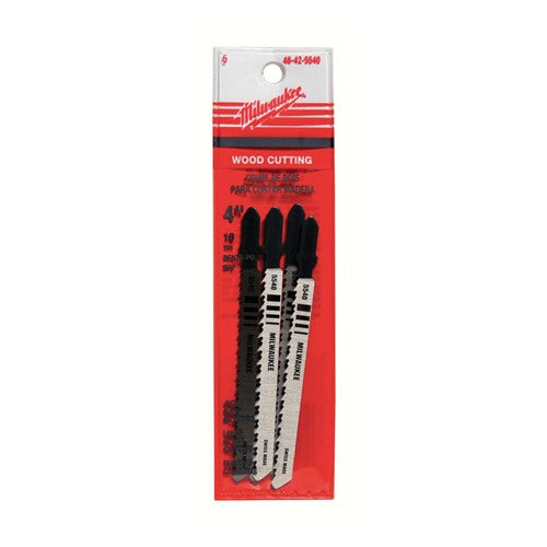 Milwaukee 4 in. High Carbon Steel T-Shank Wood cutting Jig Saw Blade 10 TPI 5 pk