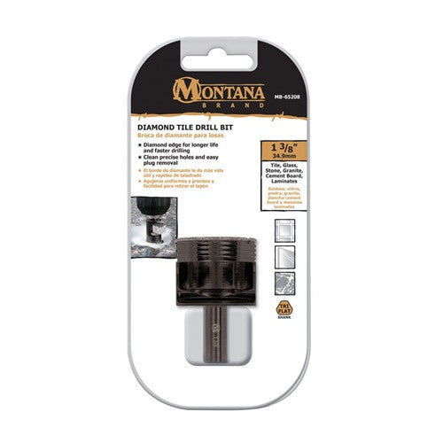 Montana Brand Diamond 1-3/8 in. Alloy Steel Tile Drill Bit 3-Flat Shank 1 pc