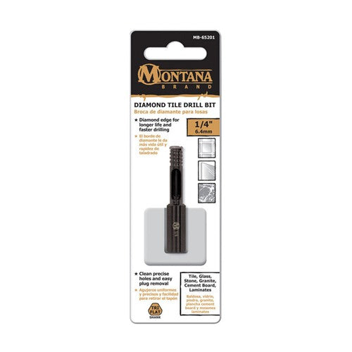 Montana Brand Diamond 1/4 in. Alloy Steel Tile Drill Bit 3-Flat Shank 1 pc