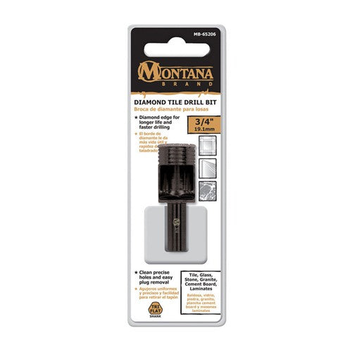 Montana Brand Diamond 3/4 in. Alloy Steel Tile Drill Bit 3-Flat Shank 1 pc