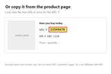 Example showing where to find a MSC Industrial item number (MSC #) (example number, not a real document)