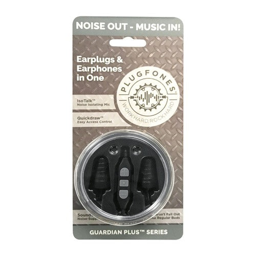 Plugfones Guardian Plus 29 dB Nylon/Silicone/Soft Foam 3.5 MM Jack Earplugs/Earphones w/Mic Black 1