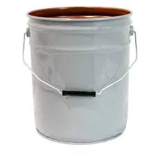 5 gallon grey steel open head pail with red phenolic lining and wire bail handle