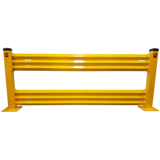 Save-ty Yellow Stand Guard ribbed rails set between two posts