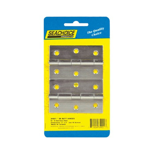 Seachoice Stainless Steel 3 in. L X 2 in. W Butt Hinges 2 pk