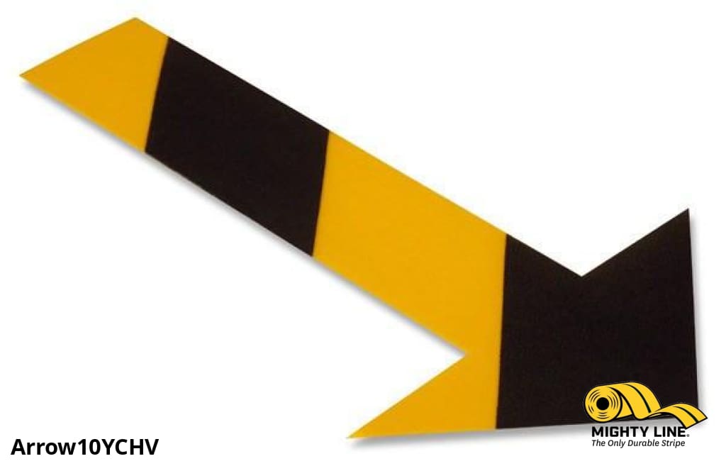 Solid Yellow Floor Tape Arrow with Black Chevrons – Pack of 50