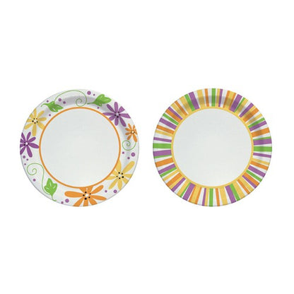 Solo Paper Mixed Garden Party Stripes and Flowers Design Plate 7 in. D 48 pk