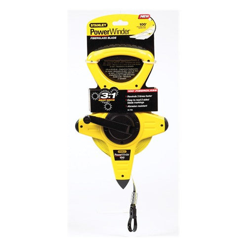 Stanley PowerWinder 100 ft. L X 0.5 in. W Open Reel Fiberglass Long Tape Measure 1 pk