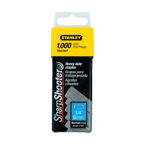 STANLEY Sharp Shooter T50 27/64 in. W X 1/4 in. L 24 Ga. Narrow Crown Heavy Duty Staples 1000 pk