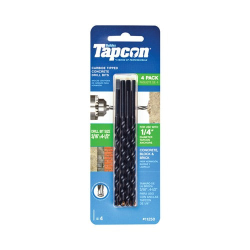 Tapcon 3/16 in. X 4-1/2 in. L Carbide Tipped Concrete Masonry Drill Bit Set Straight Shank 4 pk