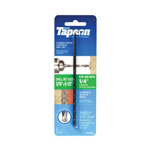 Tapcon 3/16 in. X 5-1/2 in. L Carbide Tipped Concrete Drill Bit Straight Shank 1 pc