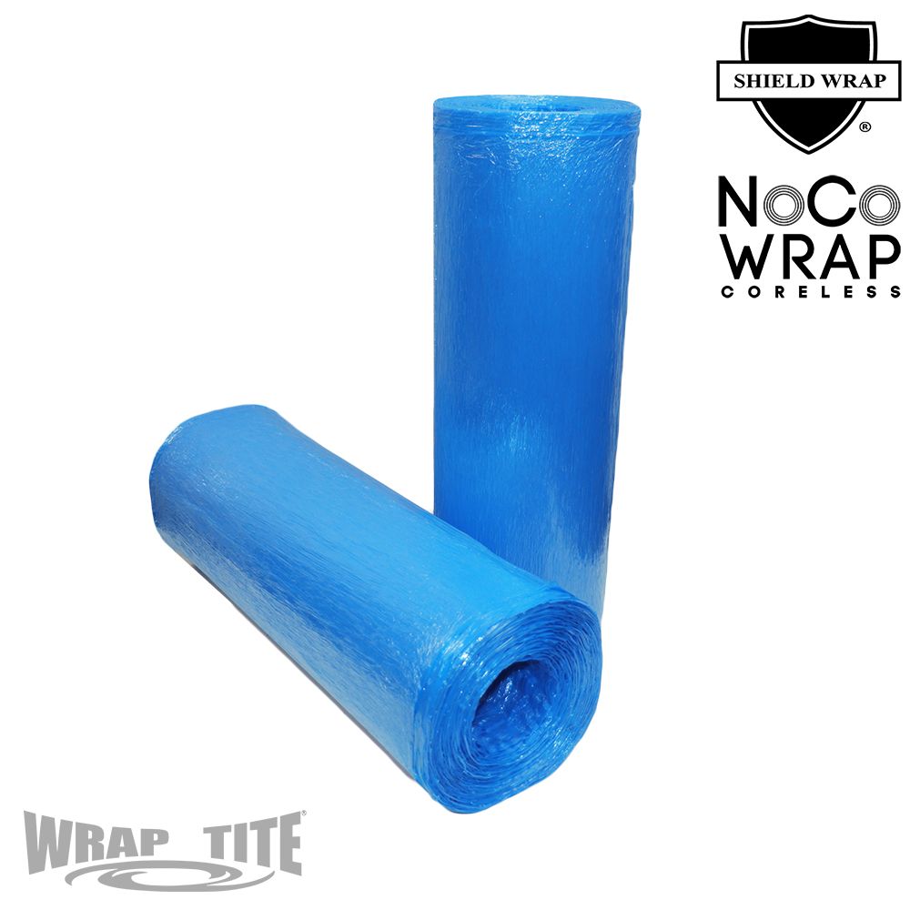 17" Oscillated x 1,476, Blue 7.4 mic Coreless Prestretch,  4 rls/cs with folded edges; Without Handle