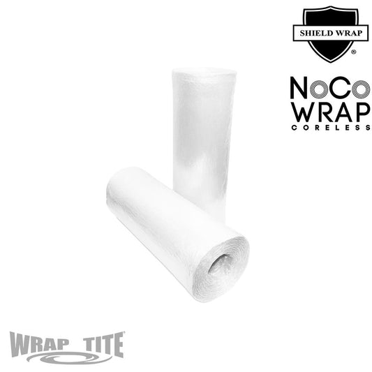 17" Oscillated x 1,476, White 7.4 mic Coreless Prestretch,  4 rls/cs with folded edges; Without Handle